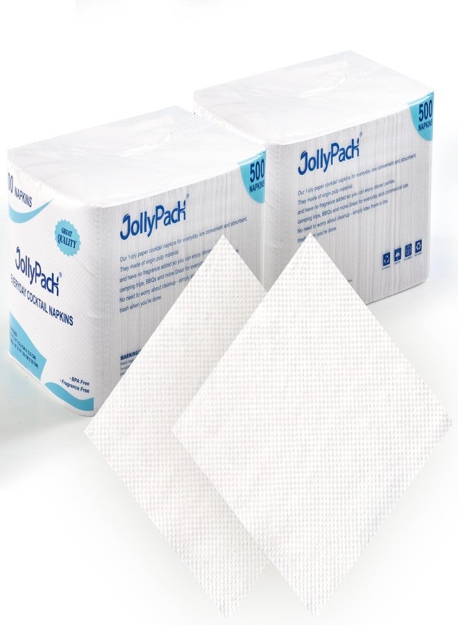 JollyPack مناديل جولي باك البيضاء للمشروبات، 1000 منديل - طبقة واحدة، 4.9 × 4.9 بوصة، مطوية، مناديل ورقية بكميات كبيرة للكوكتيلات، ورق غداء للمطاعم والحانات والحفلات - 9.8 × 9.8 بوصة غير مطوية - Image 1
